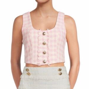 NWT Walter Baker Pink Tweed Crop Top with Gold Buttons